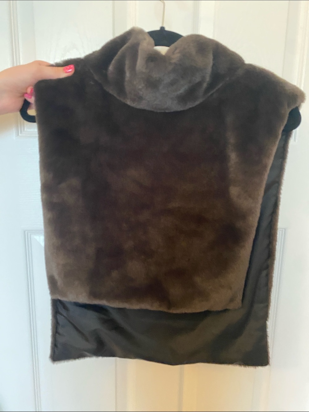 Faux Fur Brown Sleeveless Vest with Funnel Neck